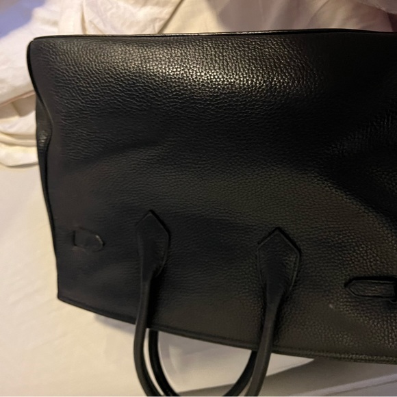 HERMÈS STYLE  BIRKIN BAG SATCHEL HANDBAG BLACK CLÉMENCE LEATHER - Picture 11 of 12